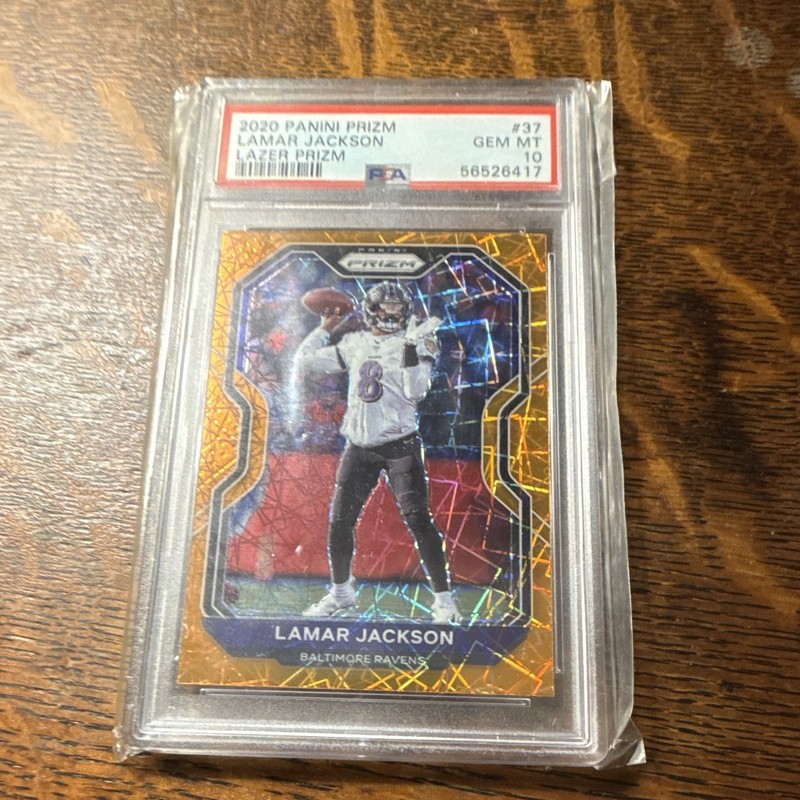 2020 Panini Prizm Lamar Jackson Lazer Prizm #37 Ravens PSA 10