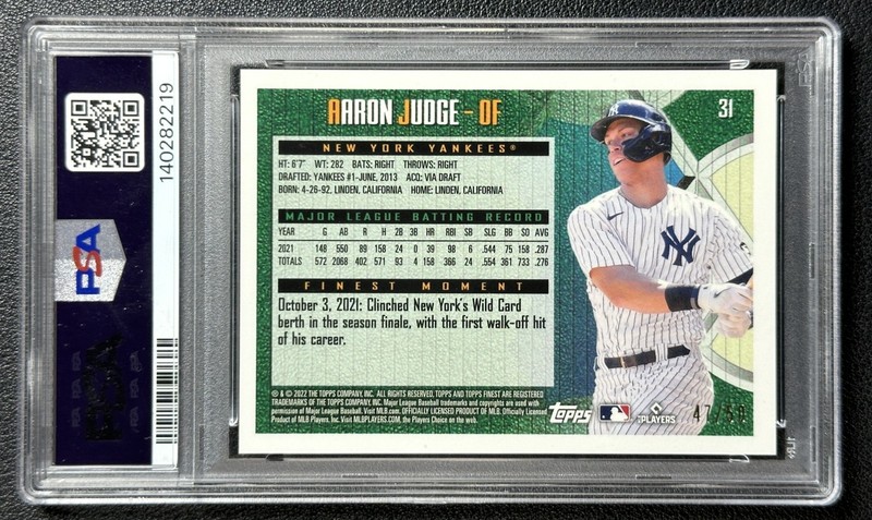 AARON JUDGE PSA 9 2022 TOPPS FINEST FLASHBACKS #31 GOLD REFRACTOR 47/50 YANKEES view 2