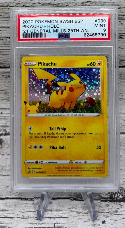 2020 Pokemon SWSH Black Star Promo Pikachu General Mills 25th Holo #039 PSA 9
