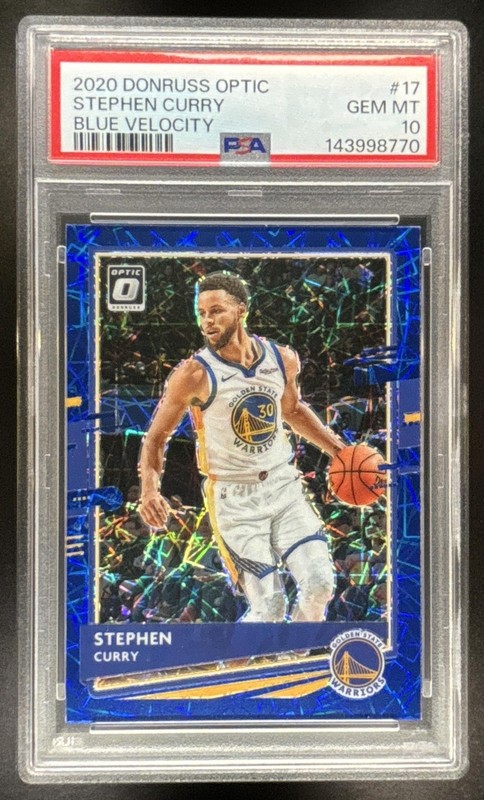 Stephen Curry 2020-21 Panini Donruss Optic #17 Blue Velocity Prizm PSA 10