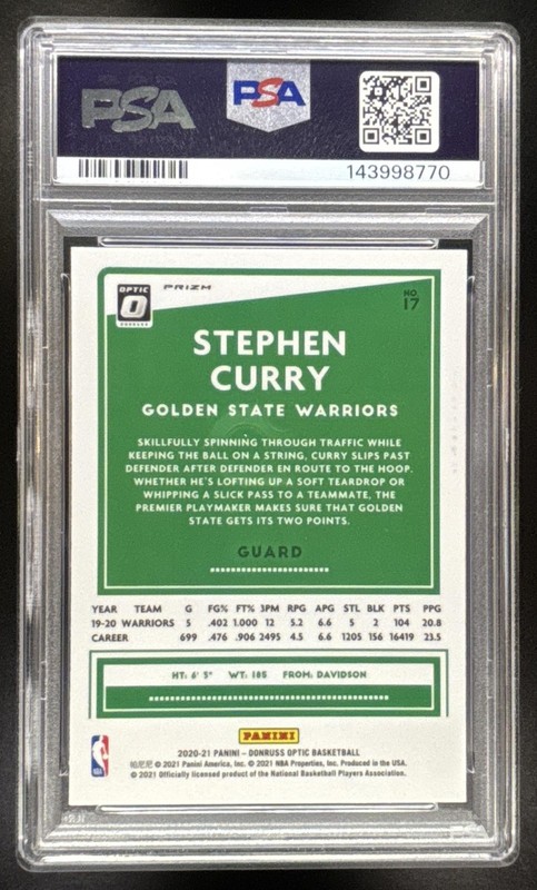 Stephen Curry 2020-21 Panini Donruss Optic #17 Blue Velocity Prizm PSA 10 view 2