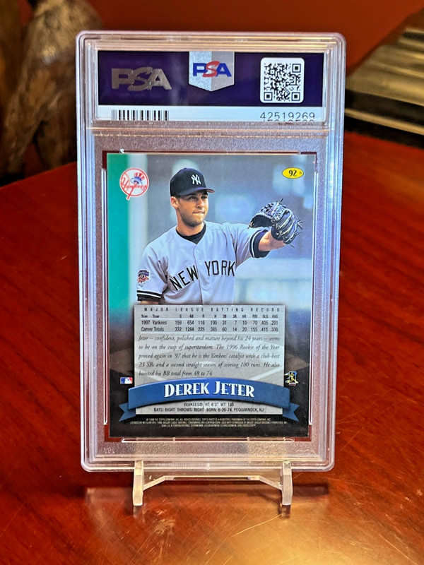 1998  DEREK JETER  TOPPS FINEST REFRACTOR   #92  PSA-10 GEM MINT! view 2