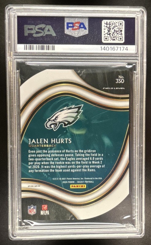Jalen Hurts 2020 Panini Select #350 White Prizm Die Cut Rookie PSA 10 view 2