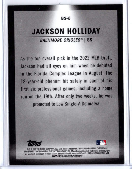 2023 Bowman Chrome Spotlights Jackson Holliday #BS-6 Baltimore Orioles RC view 2