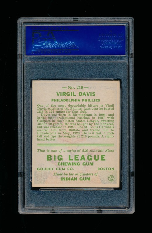 1933 GOUDEY #210 VIRGIL DAVIS (PHILLIES) PSA 6 EX-MT view 2