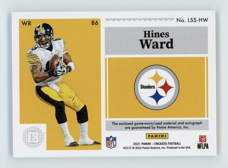 2021 Encased Hines Ward Gold Game Used Patch Auto /10 #LSS-HW Steelers 730 view 2