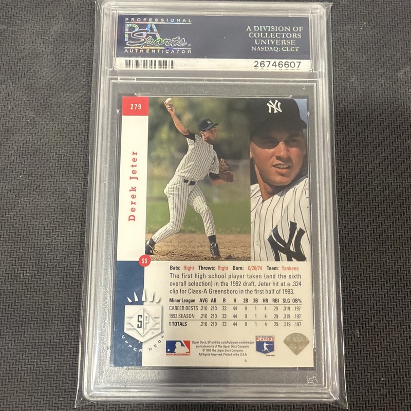 1993 Upper Deck SP Silver Foil #279 Derek Jeter Rookie Card PSA 7 view 2