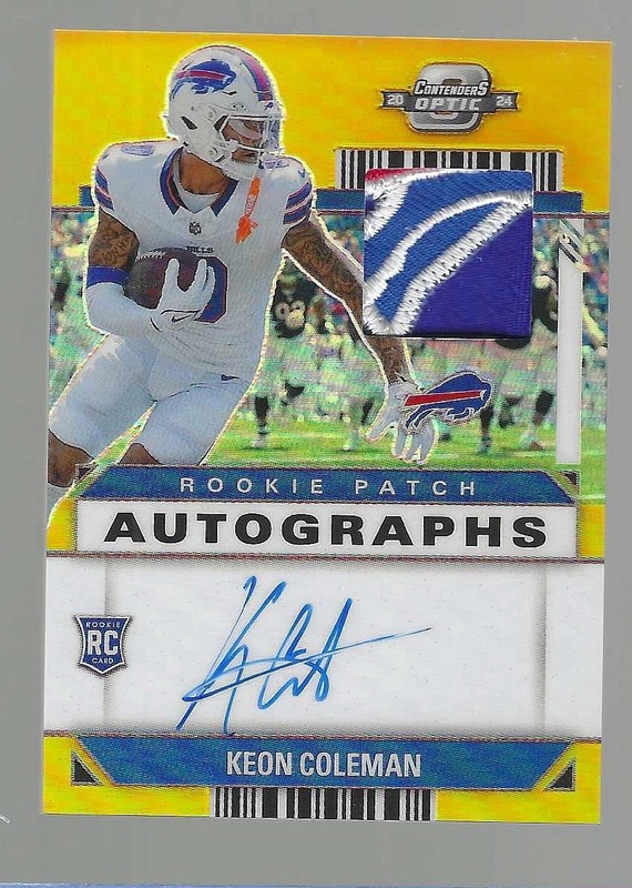 KEON COLEMAN 2024 OPTIC CONTENDERS GOLD PRIZM ROOKIE PATCH AUTO RC #D 1/5 