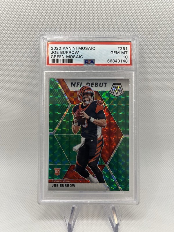 2020 PANINI MOSAIC GREEN PRIZM #261 JOE BURROW RC BENGALS PSA 10