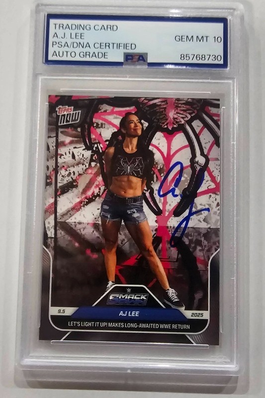 2025 WWE Topps NOW Card 92 AJ Lee Long Awaited WWE Return SIGNED PSA SLAB GEM 10