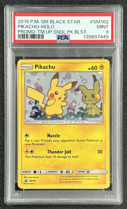 PIKACHU PSA 9 2019 POKEMON SM BSP #SM162 TEAM UP SINGLE BLISTER HOLO 7449