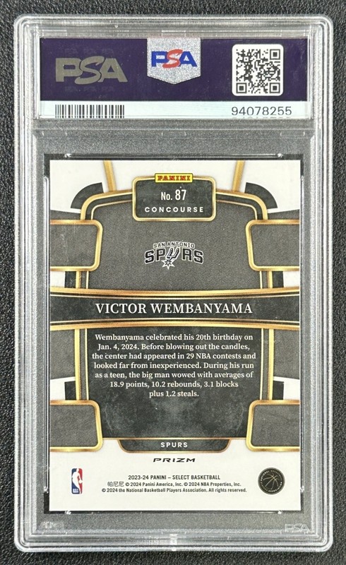 VICTOR WEMBANYAMA PSA 10 2023 PANINI SELECT #87 TECTONIC PRIZM RC CONCOURSE 255 view 2