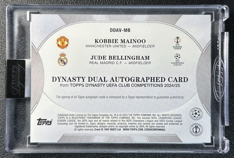 KOBBIE MAINOO JUDE BELLINGHAM 2024-25 TOPPS DYNASTY UCC ON-CARD DUAL AUTO 2/10 view 2