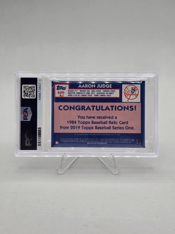 2019 Topps Aaron Judge #AJ '84 Topps Relic PSA 10 Game Used  view 2