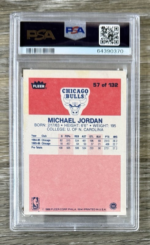 1986 Fleer Michael Jordan #57 Rookie PSA 1.5 view 2