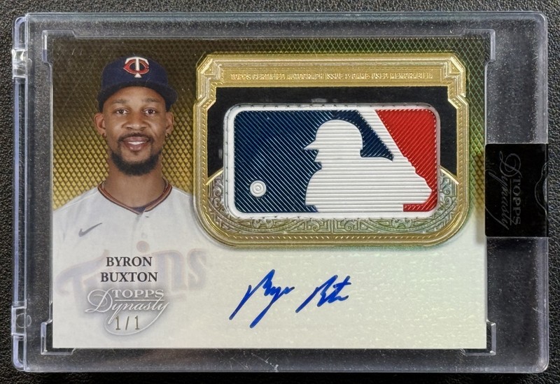 1/1 BYRON BUXTON 2023 TOPPS DYNASTY GAME-USED LOGOMAN MLB LOGO PATCH AUTO 1/1