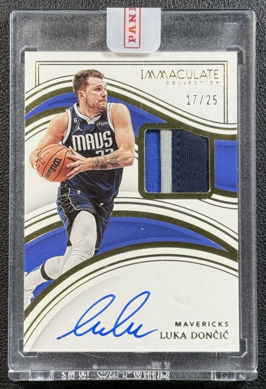 LUKA DONCIC 2022-23 PANINI IMMACULATE GAME-USED 3-COLOR JERSEY PATCH AUTO 17/25