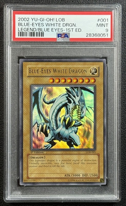 BLUE EYES WHITE DRAGON PSA 9 2002 YU-GI-OH! LOB LEGEND OF 1ST EDITION #LOB-001