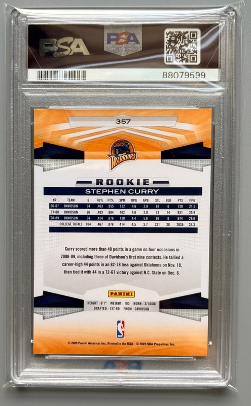 2009-10 Panini - Stephen Curry #357 PSA 8 view 2