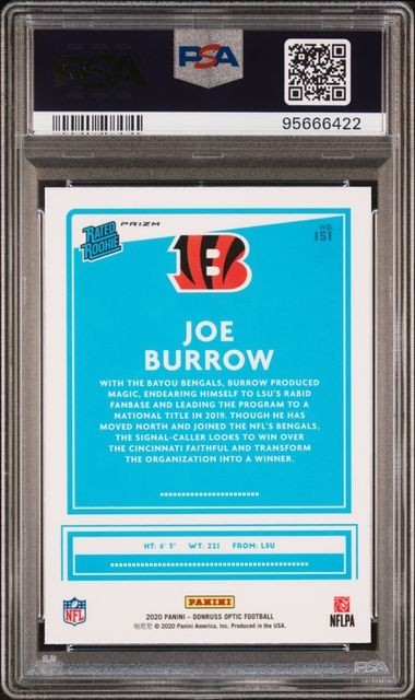 2020 Panini Donruss Optic - Rated Rookies Joe Burrow #151 Holo Prizm (RC) PSA 9 view 2