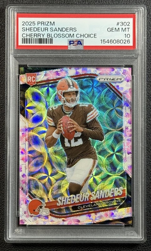 SHEDEUR SANDERS PSA 10 2025 PANINI PRIZM #302 ROOKIE CHERRY BLOSSOM RC 15/15 GEM