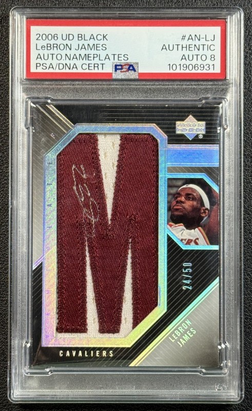 LEBRON JAMES PSA AUTH 2006-07 UD BLACK NAMEPLATE LETTER PATCH AUTO 24/50