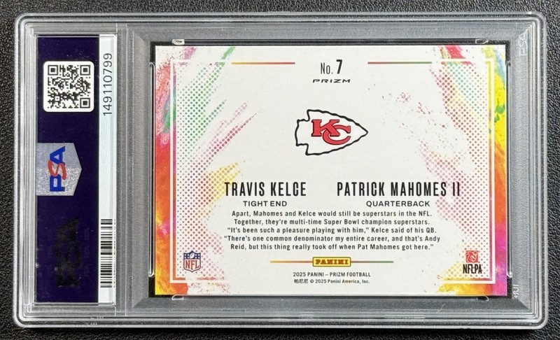 PATRICK MAHOMES II TRAVIS KELCE PSA 10 2025 PANINI PRIZM #7 COLOR BLAST DUALS SP view 2