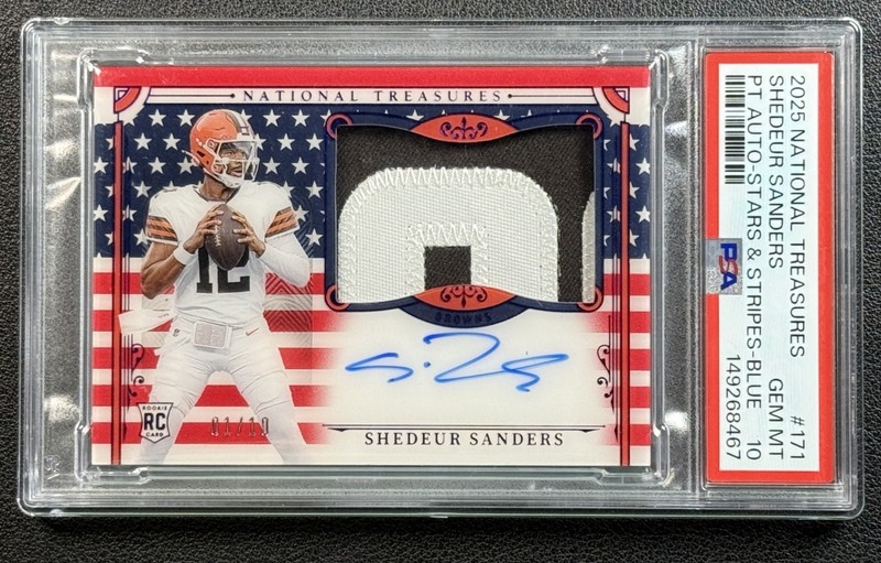 POP 1 SHEDEUR SANDERS PSA 10 2025 NATIONAL TREASURES #171 ROOKIE PATCH AUTO 1/10