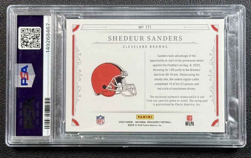 POP 1 SHEDEUR SANDERS PSA 10 2025 NATIONAL TREASURES #171 ROOKIE PATCH AUTO 1/10 view 2