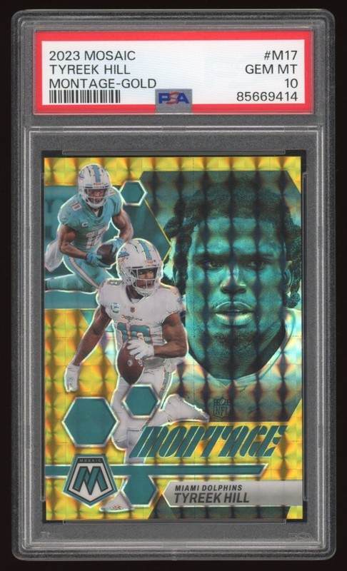 Tyreek Hill 2023 Panini Mosaic Montage Gold /10 #M-17 PSA 10 GEM - Dolphins