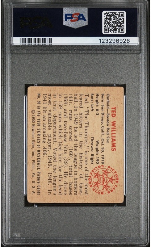 1950 BOWMAN #98 TED WILLIAMS PSA 3 NEW LABEL NICE EYE APPEAL view 2