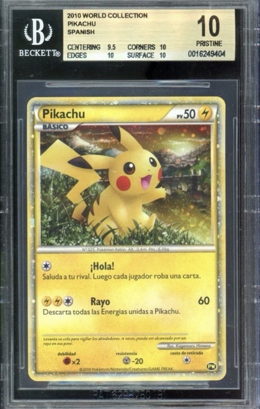 TRPLE 10 Pikachu Pokemon 2010 Holo PW Pikachu World Spanish PRISTINE BGS 10