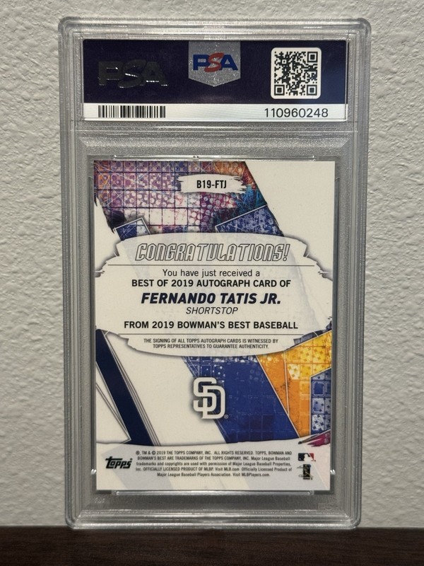 2019 Bowman's Best Fernando Tatís Jr. Rookie Blue Auto #B19-FTJ /150 PSA 9 view 2