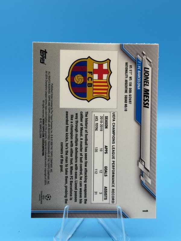 2019-20 Topps Chrome UEFA Champions League #1 Lionel Messi view 2