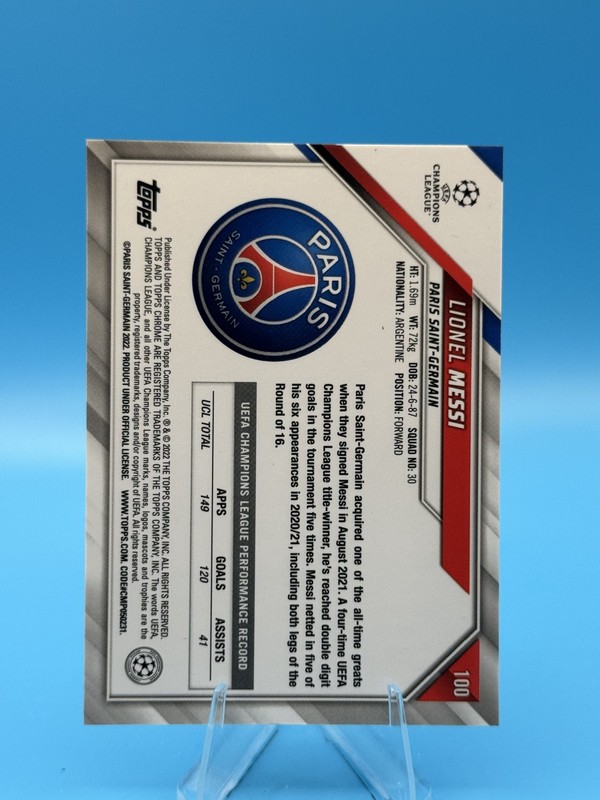2021-22 Topps Chrome UEFA Champions League #100 Lionel Messi view 2