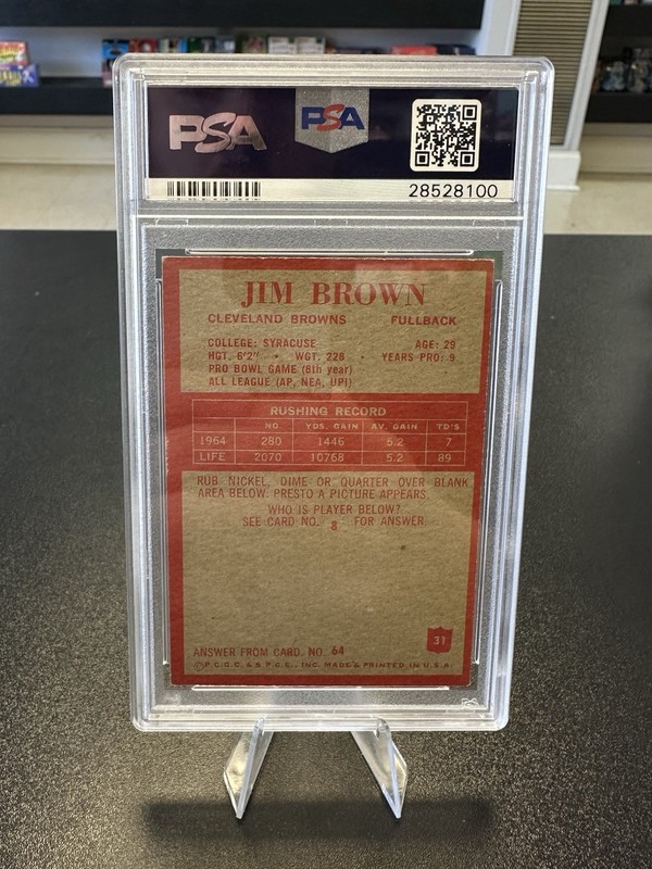 JIM BROWN 1965 PHILADELPHIA #31 HOF Cleveland Browns/SYRACUSE PSA 6 G.O.A.T. view 2