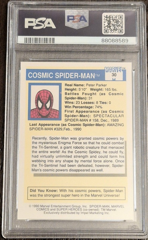 1990 MARVEL UNIVERSE COSMIC SPIDER-MAN SPIDERMAN BASE SET #30 PSA 9 MINT ROOKIE view 2