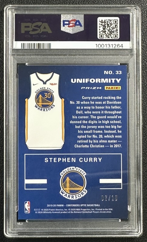 STEPHEN CURRY PSA 8 2019-20 PANINI CONTENDERS OPTIC #33 UNIFORMITY GOLD 7/10 view 2