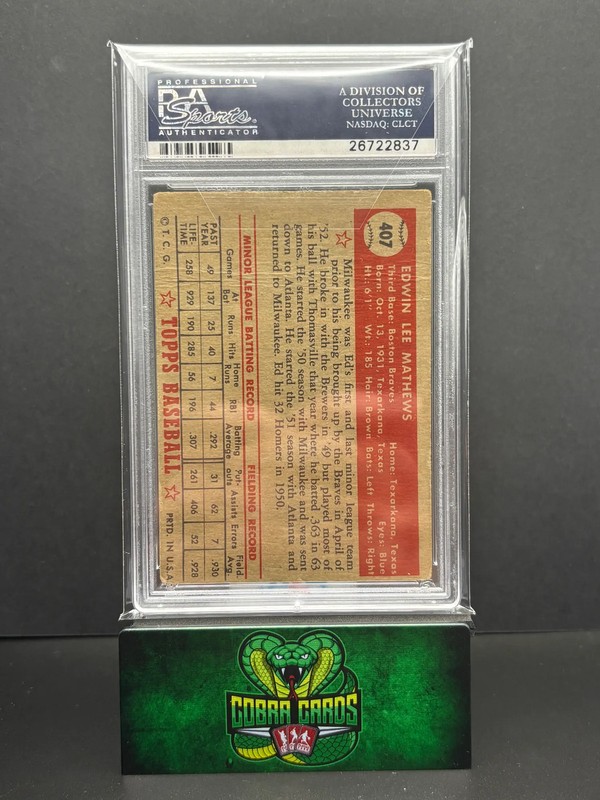 1952 Topps Ed Mathews #407 PSA 2 view 2