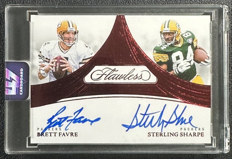 BRETT FAVRE STERLING SHARPE 2025 PANINI FLAWLESS DUAL ON-CARD AUTO RUBY 12/15