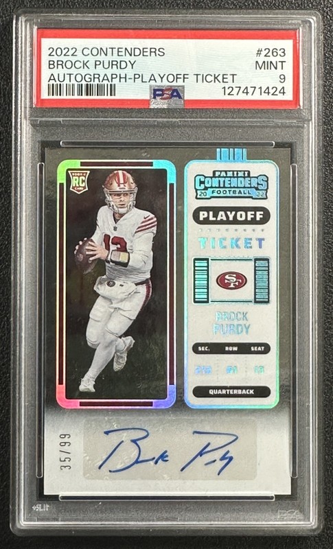 BROCK PURDY PSA 9 2022 PANINI CONTENDERS #263 ROOKIE PLAYOFF TICKET AUTO 35/99