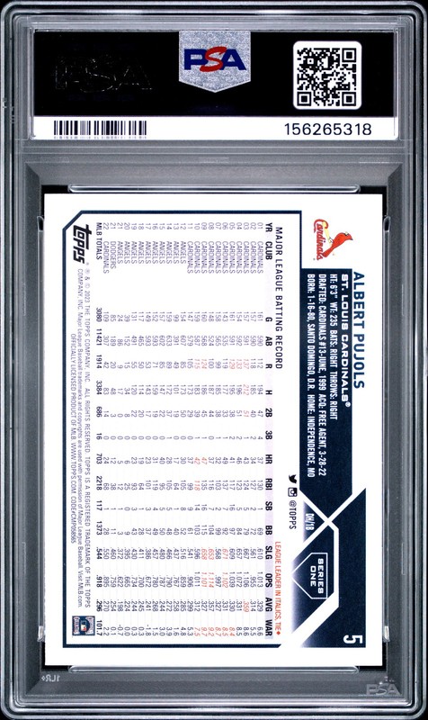 2023 Topps #5 Albert Pujols PSA 10 view 2