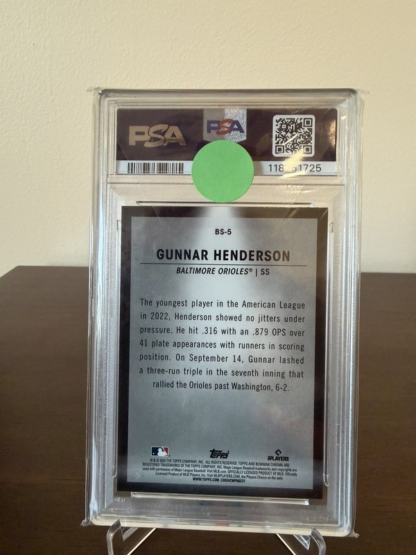 2023 Bowmans Chrome Gunnar Henderson Spotlights PSA 10 #BS-5 RC view 2