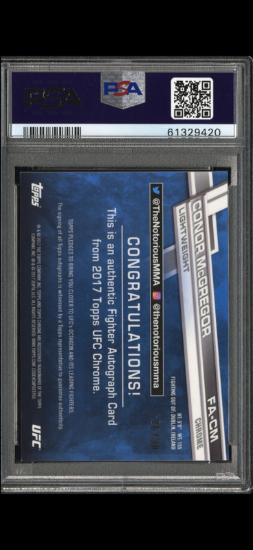 Conor Mcgregor 2017 Chrome Green Refractor Auto 16/30 PSA 9 view 2