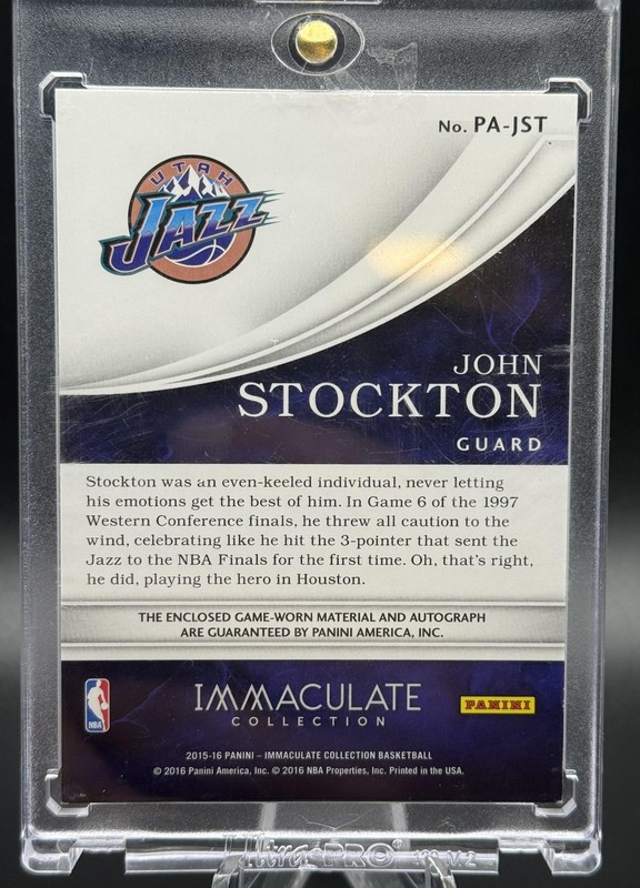 John Stockton 2015-16 Panini Immaculate Collection Patch Autographs /40 view 2
