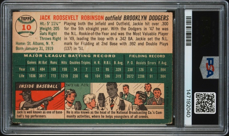 PSA 1 1954 Topps #10 Jackie Robinson Brooklyn Dodgers HOF NO RESERVE! view 2