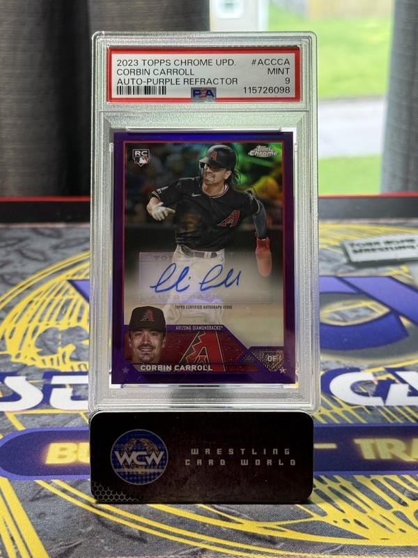 2023 Topps Chrome Update Autographs Corbin Carroll Purple Refractor /250 PSA 9