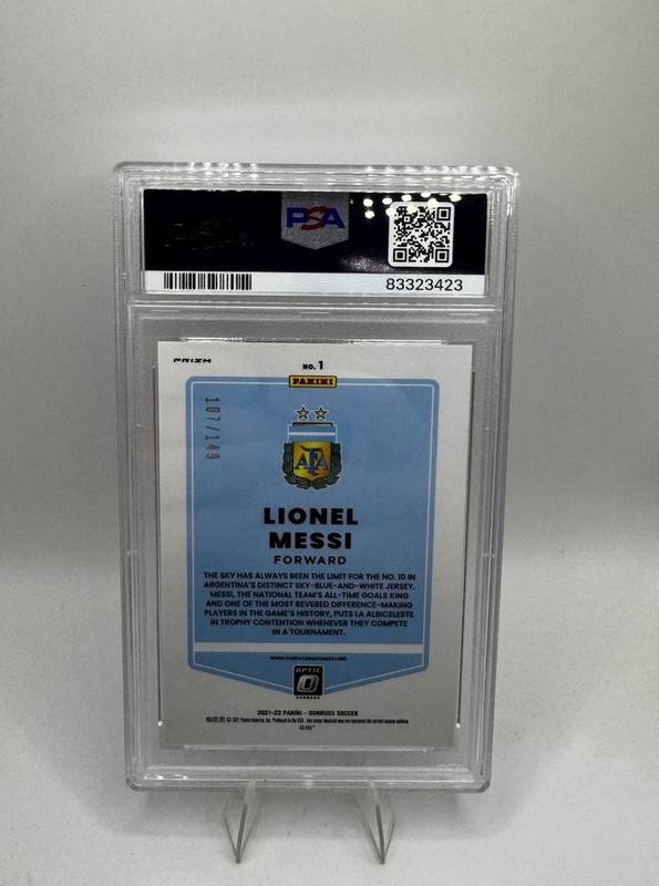 2021-22 Panini Donruss Road to Qatar Lionel Messi Optic Red /149 PSA 9 view 2