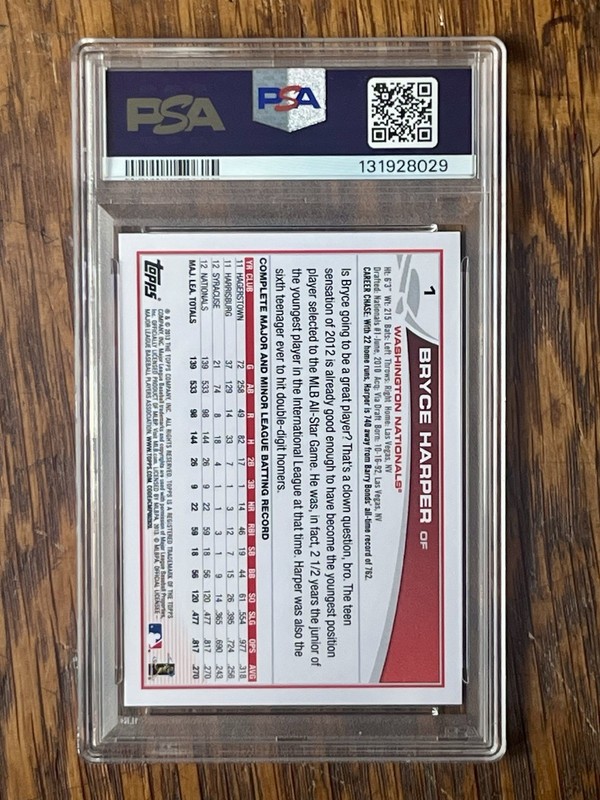 2013 Topps Bryce Harper #1 Looking Left Variation PSA 8 NM-MT Nationals view 2