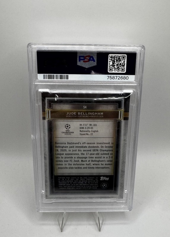 2020-21 Topps Museum Collection UCL Jude Bellingham Ruby /25 PSA 9 (Rookie) view 2